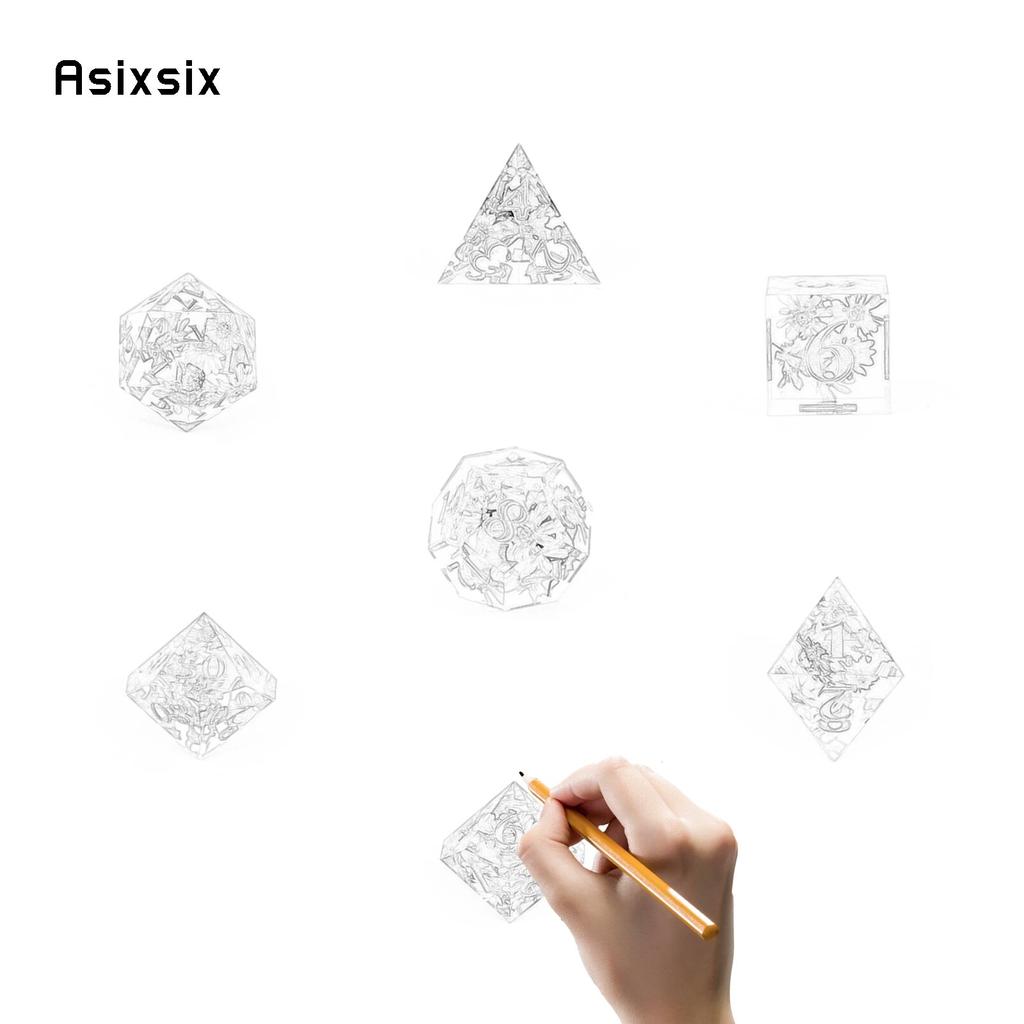 7 Pcs Flower Resin Golden Number Sharp Edge Dice Polyhedral Dice Suitable for Role-Playing RPG    Board Game