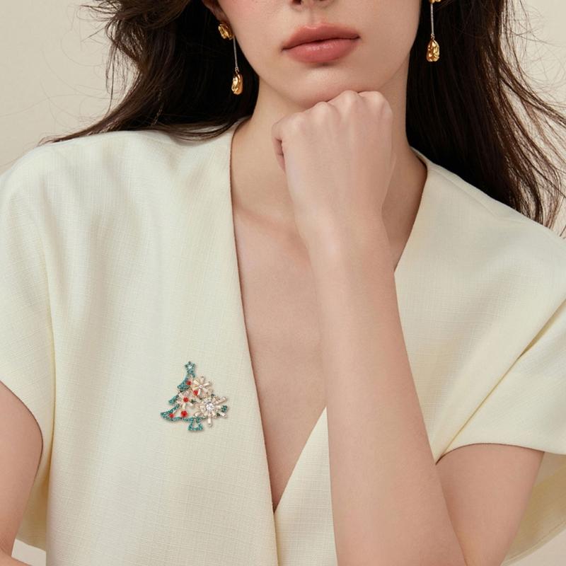 Stylish Festive Tree Jewelry Pin Sturdy Alloy Design Secure Clasp Brooch Perfect For Holiday Outfits And Gatherings