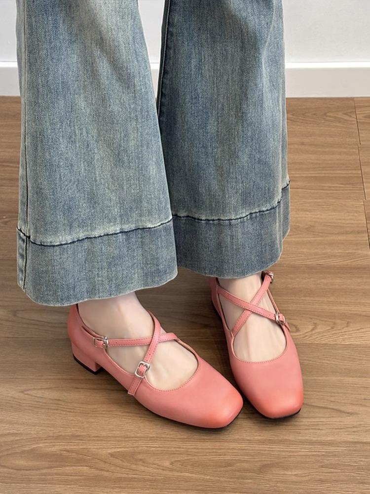 Cowhide~ Genuine leather French retro silver light mouth single shoes women's thick heel versatile Mary Jane high heels small leather shoes