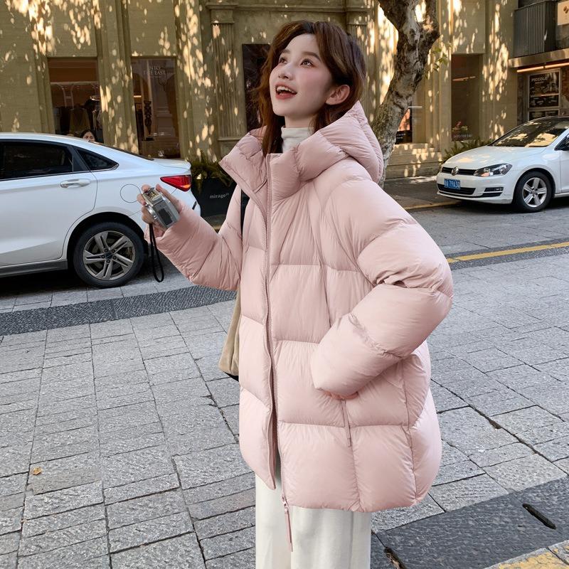 Large Version Down Cotton Clothes Women's Medium and Long Soft Warm Puffs Down Cotton Solid Color Hooded Small Fresh Coat
