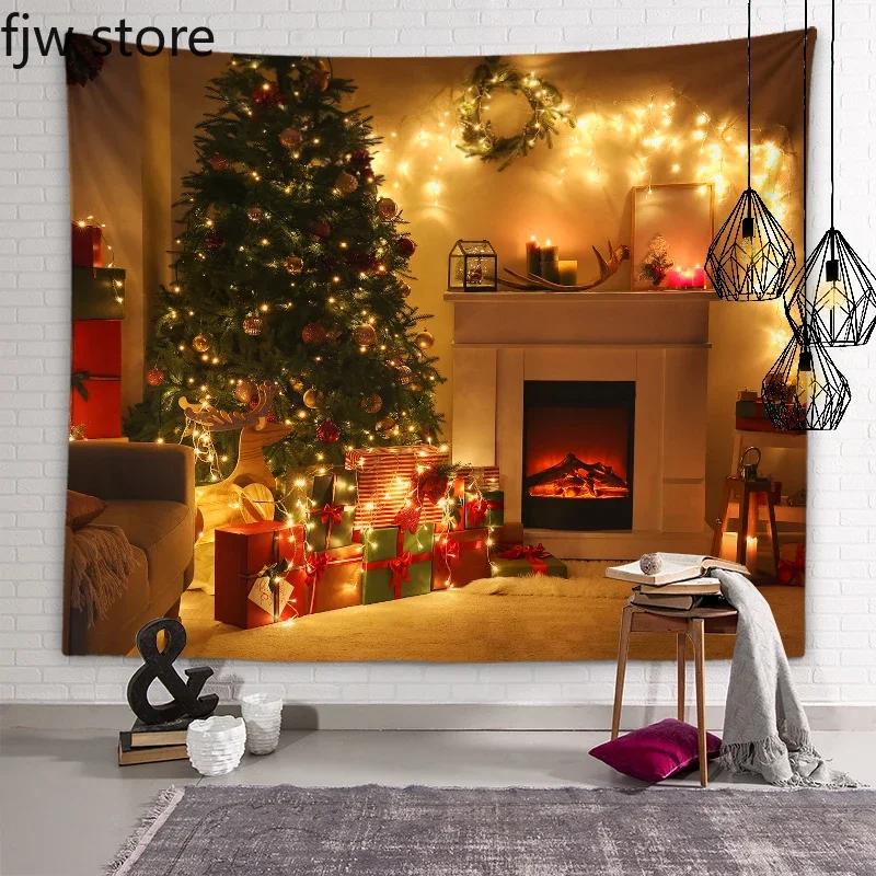 Рождественский Новый год Декор Гобелен Дерево Печь Свеча Настенная Живопись Комната — фото 11