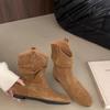 Элегантная Удобная Женская Обувь 2025 Осень Зима Женские Сапоги на Платформе Ретро Минималистичная Подошва Сапоги с Круглым Носком 44