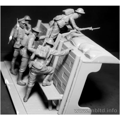 Master Box 1/35 Scale British Infantry Unit (5-Piece Attack) with Trench Miniature Diorama, Plastic Model Kit MB35114