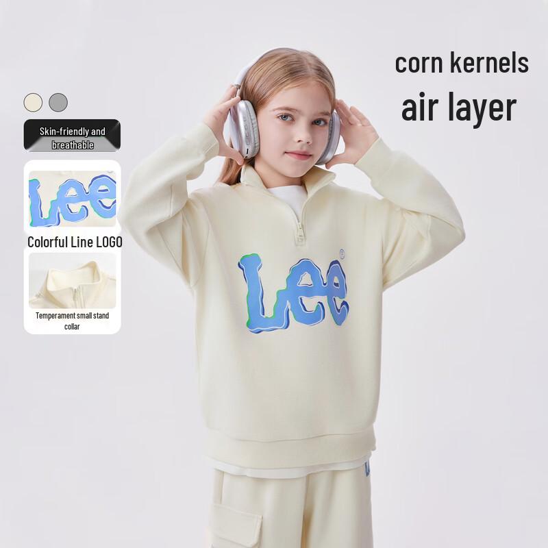 LeeKids Kids  Letter Print Half-Zip Stand Collar Sweatshirt 140