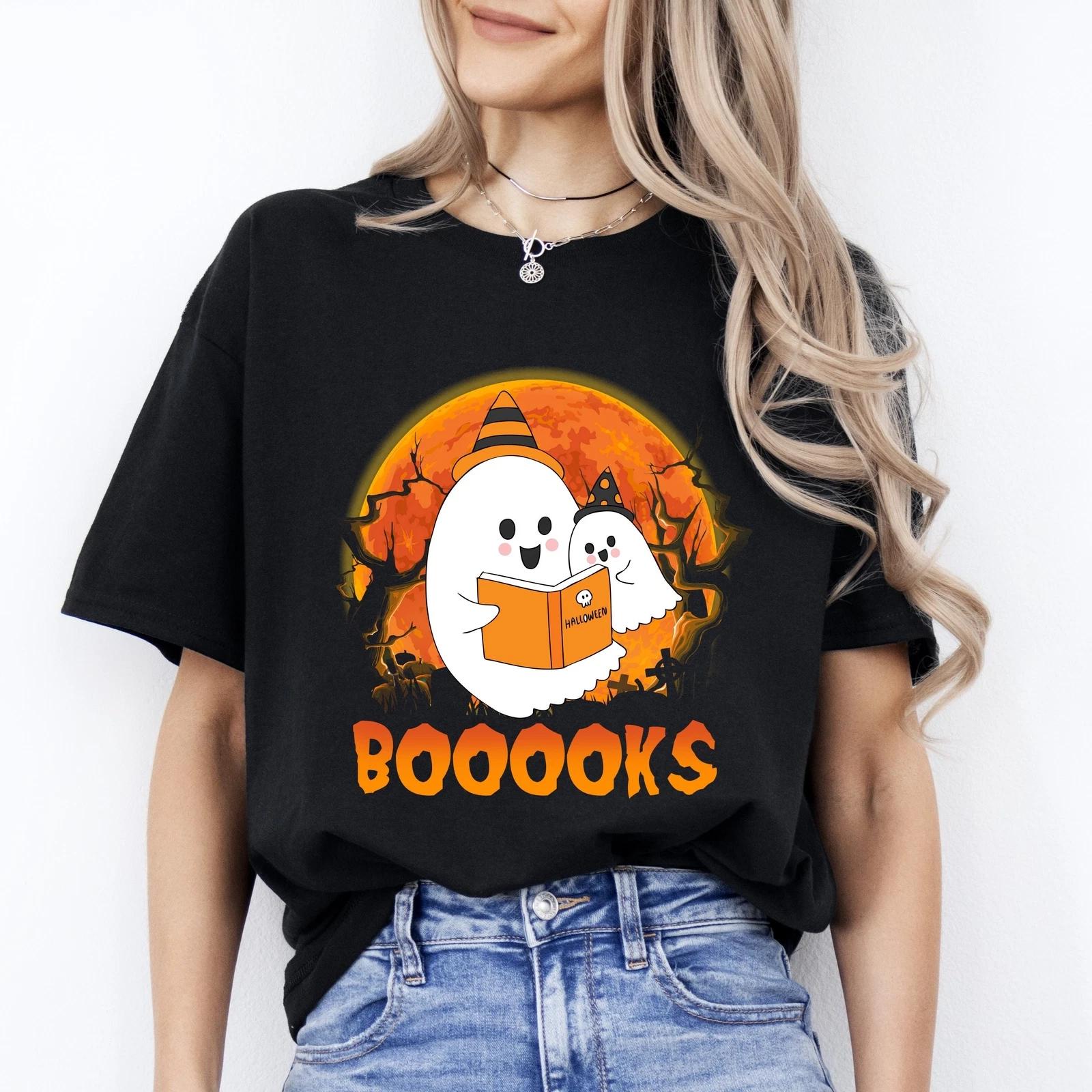 Booooks Halloween Unisex T-Shirt ghosts reading book Father and son Halloween te 2XL