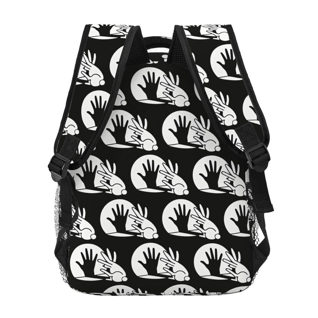 Shadow Puppet Rabbit Bunny Design Print Backpacks Boys Girls Bookbag Students School Bags Cartoon Laptop Rucksack Shoulder Bag