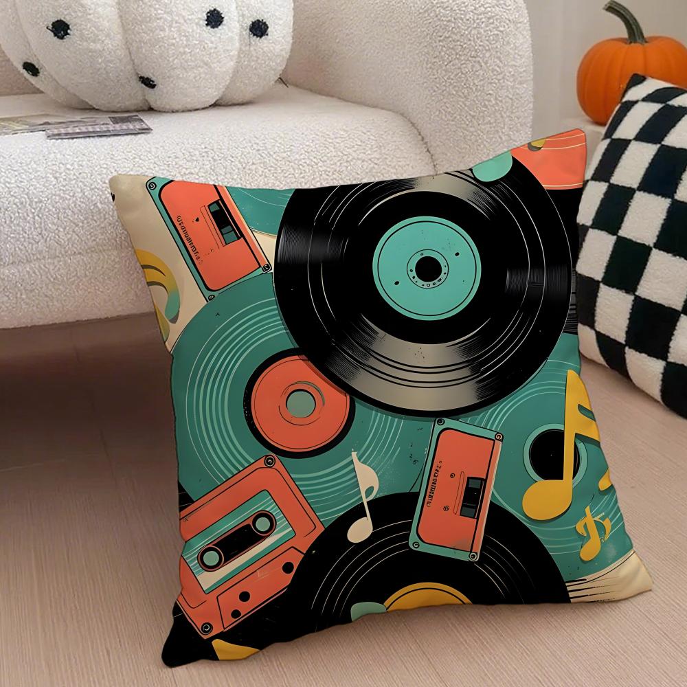 Vintage Vinyl Record Retro Music Cushion Cover Throw Pillow Cover Hidden Button Durable Polyester Chair Cushion