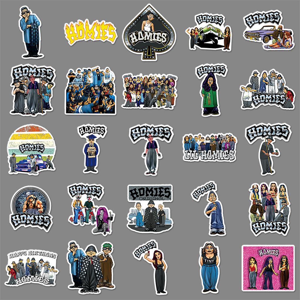 50 American Retro Doodle Personalized Homies Cartoon Decorative Skateboard Water Cup Suitcase Waterproof Stickers