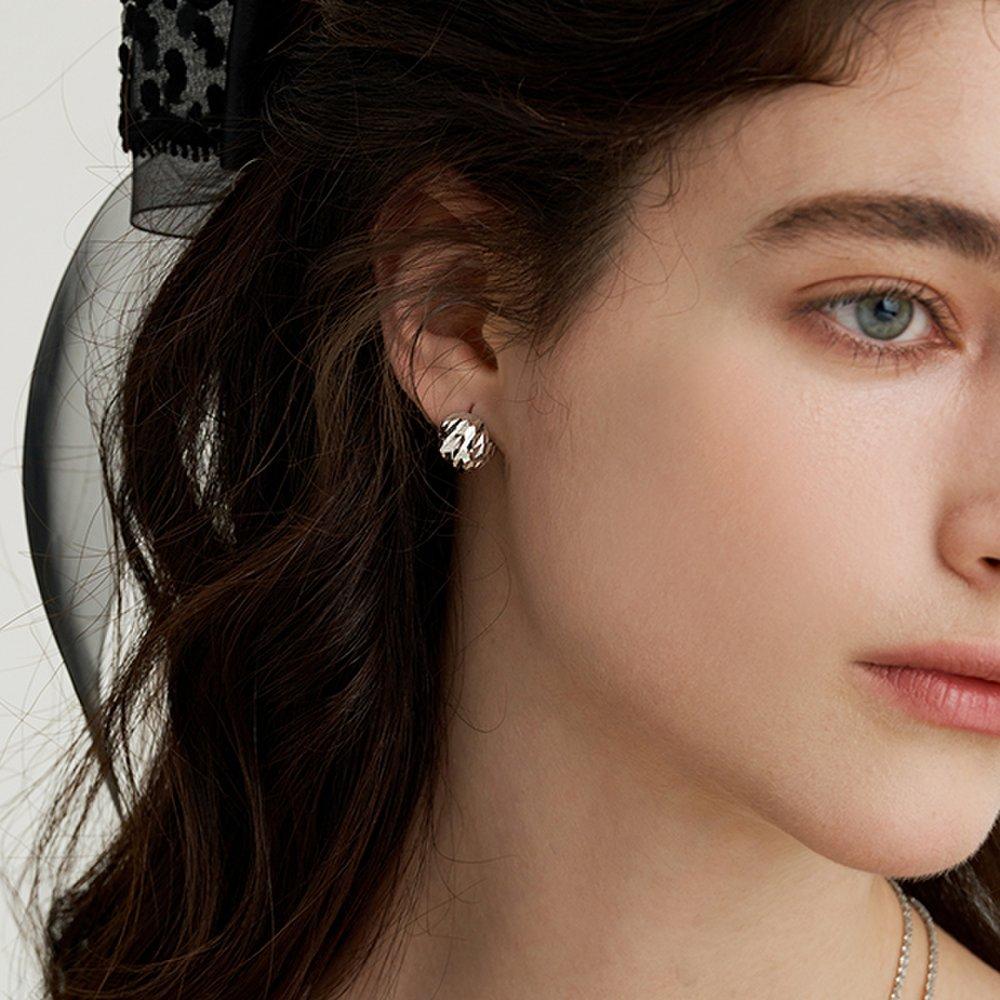 [Silver] Mirror Ball Earrings Js-25-010E