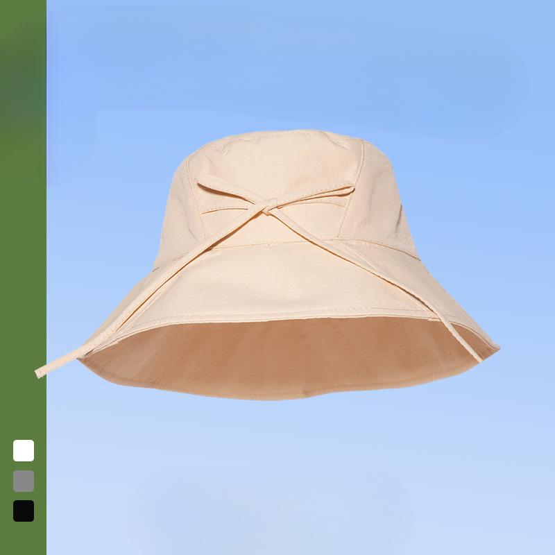 Quick Drying Bow Fisherman Hat Girl Summer Sun Protection Pot Hat Big Hat Brim Showing Face Small Travel Beach Hat