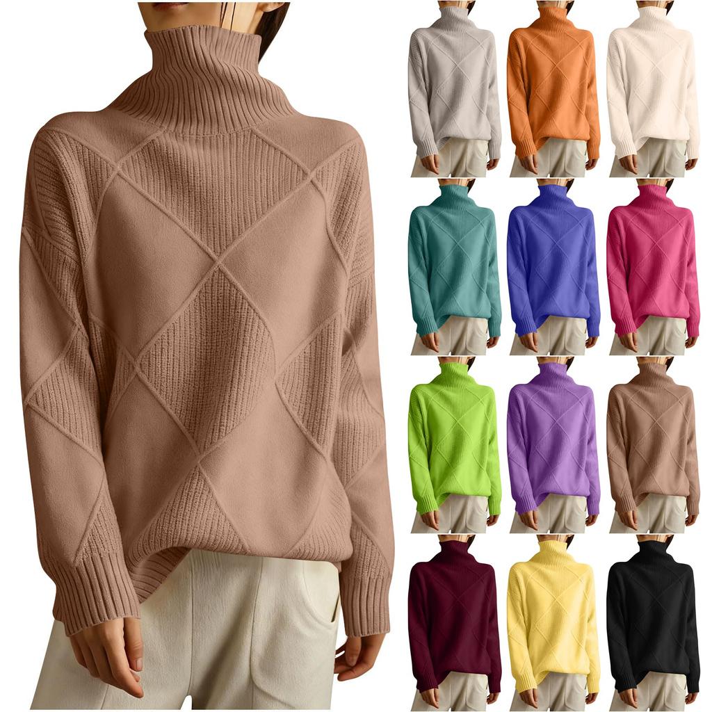 Women's Solid Color High Neck Knitted Top, Casual Commuting Loose Sweater