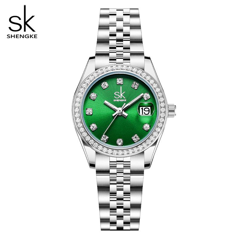 Shengke New Luxury Ladies Wristwatches Fashion Diamond Women's Quartz Watches Top Brand Woman's Gifts Clock Calendar Stainless S