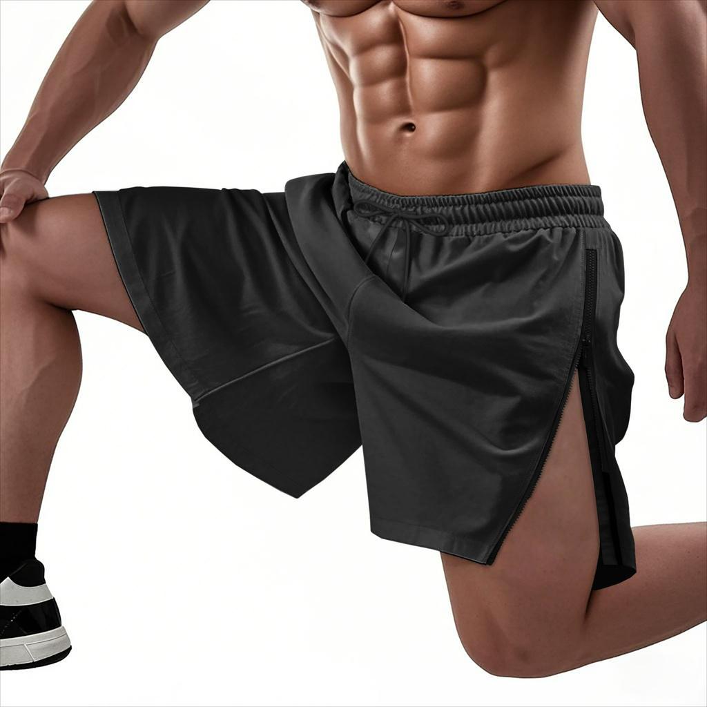 Summer Men's Shorts, Side Zipper, Thin Beach Pants, Casual Five-point Shorts, Men