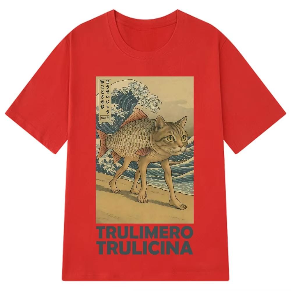 Trulimero Trulicina Brainrot T-Shirt Funny Japanese Ukiyo-E Art Meme Tee Aesthetic Italian Brainrot Cotton Man Woman T Shirts