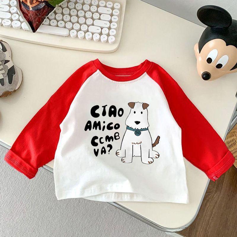 Spring Autumn Cotton Kids Long Sleeve T Shirt Cartoon Patchwork Base Layer Top For Boys Girls Toddler Baby