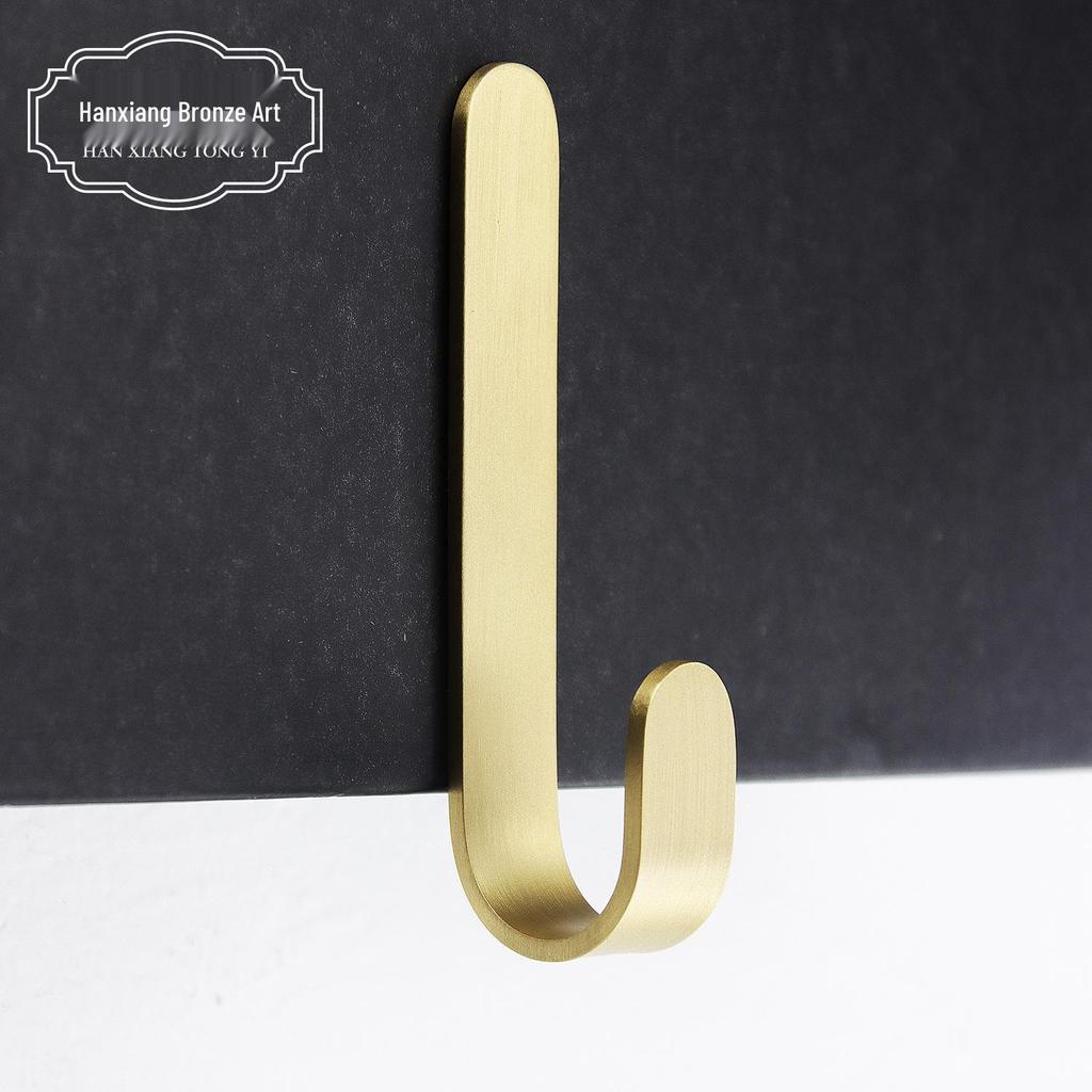 Nordic Style Pure Brass J-Shaped Adhesive Hook for Bathroom, Toilet, or Kitchen.