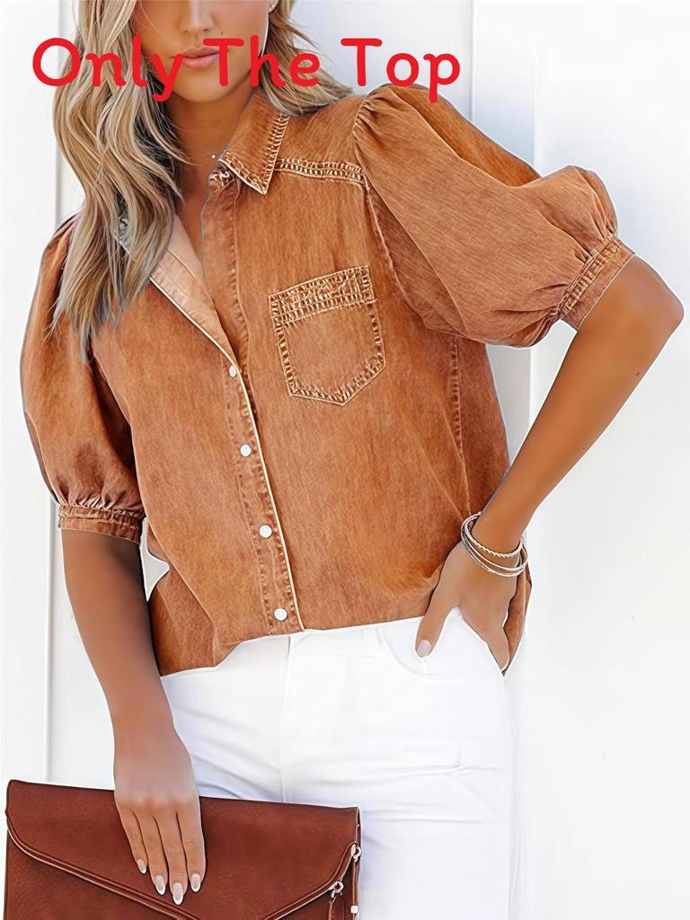 Cotton Blended Short Sleeve Shirt With Color Blocking For Office Women