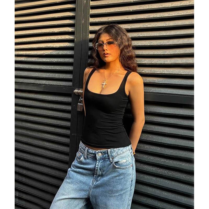 Женский скульптурный танк-топ с квадратным вырезом S чёрный