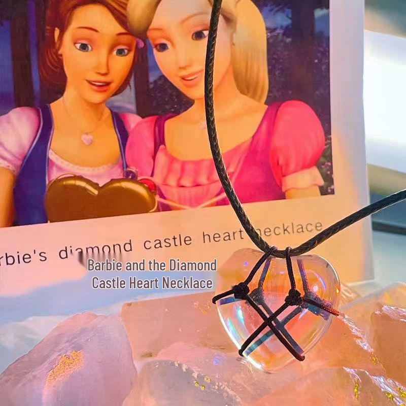 Colorful Cartoon Barbie Heart Crystal Necklace - Princess Diamond Castle Best Friend Jewelry Gift