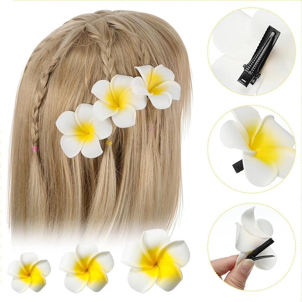6 Pcs Foam Plumeria Flower Clips, Hawaiian Flower Hair Clips for Women Girls Party Beach Wedding, Hair Styling Accessories