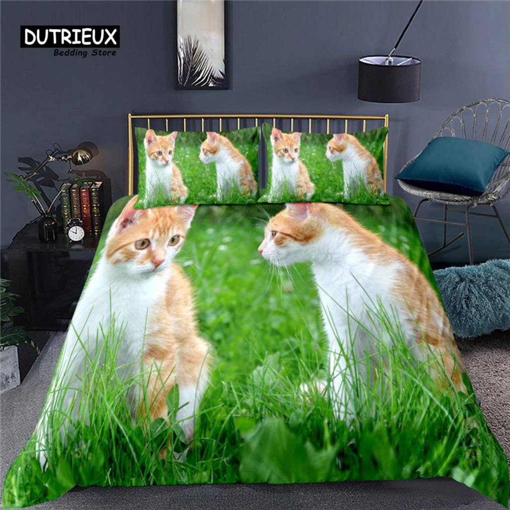 Luxury 3D Flower Cat Print Home Living Duvet Cover Pillowcase Kids Bedding Set Queen and King EU/US/AU/UK Size Bedding Sets