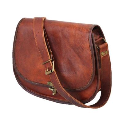 Borsa a tracolla in vera pelle marrone da donna in stile vintage, fatta a mano