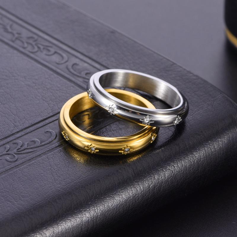 European and American Jewelry Sunflower Circle Nest Inlaid Stone Small Fresh Rotatable Decompression Ring Men's and Women's Engagement Ring