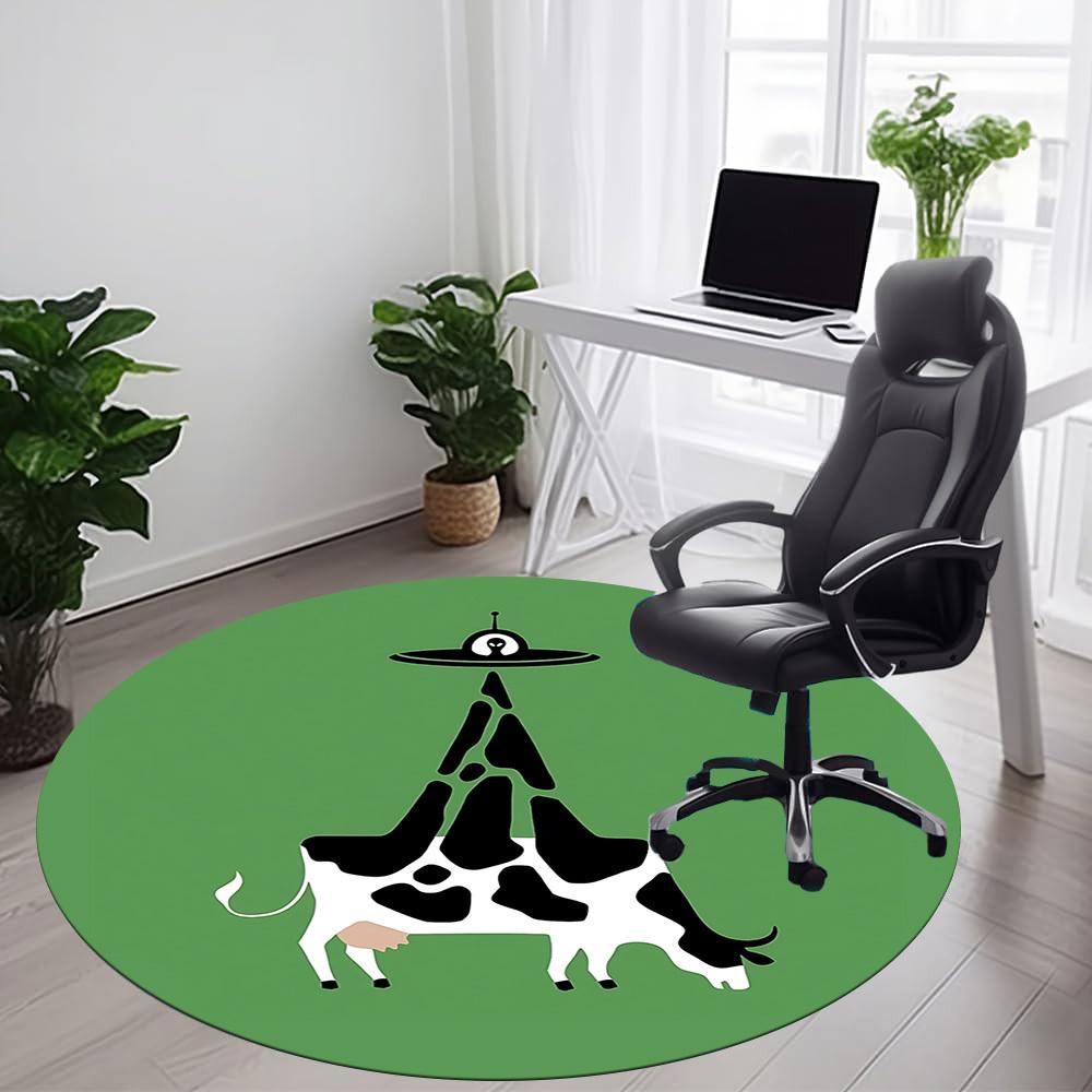1 Stück Kuh UFO Büro Runder Teppich, Indoor-Matte Geeignet Für Büro, Unter Bürostühlen Schlafzimmer Wohnzimmer Heimdekoration, Zimmerdeko D060