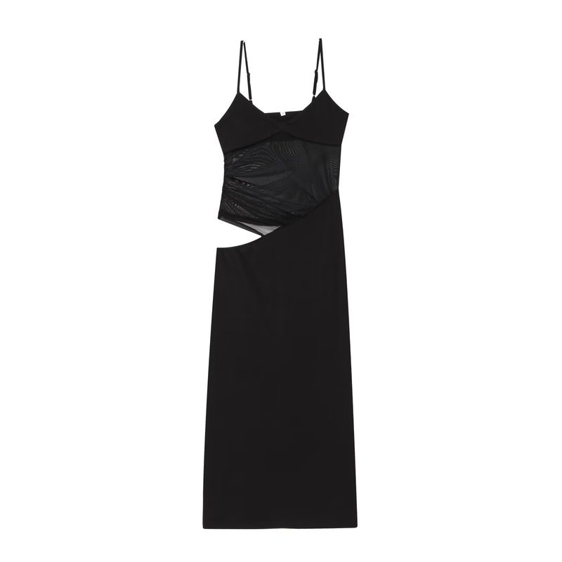 

Kaslead New Arrival Women s Fashion Style Fashion Slim-Fitting Simple Cut Out Black Camisole Long Dress Black L