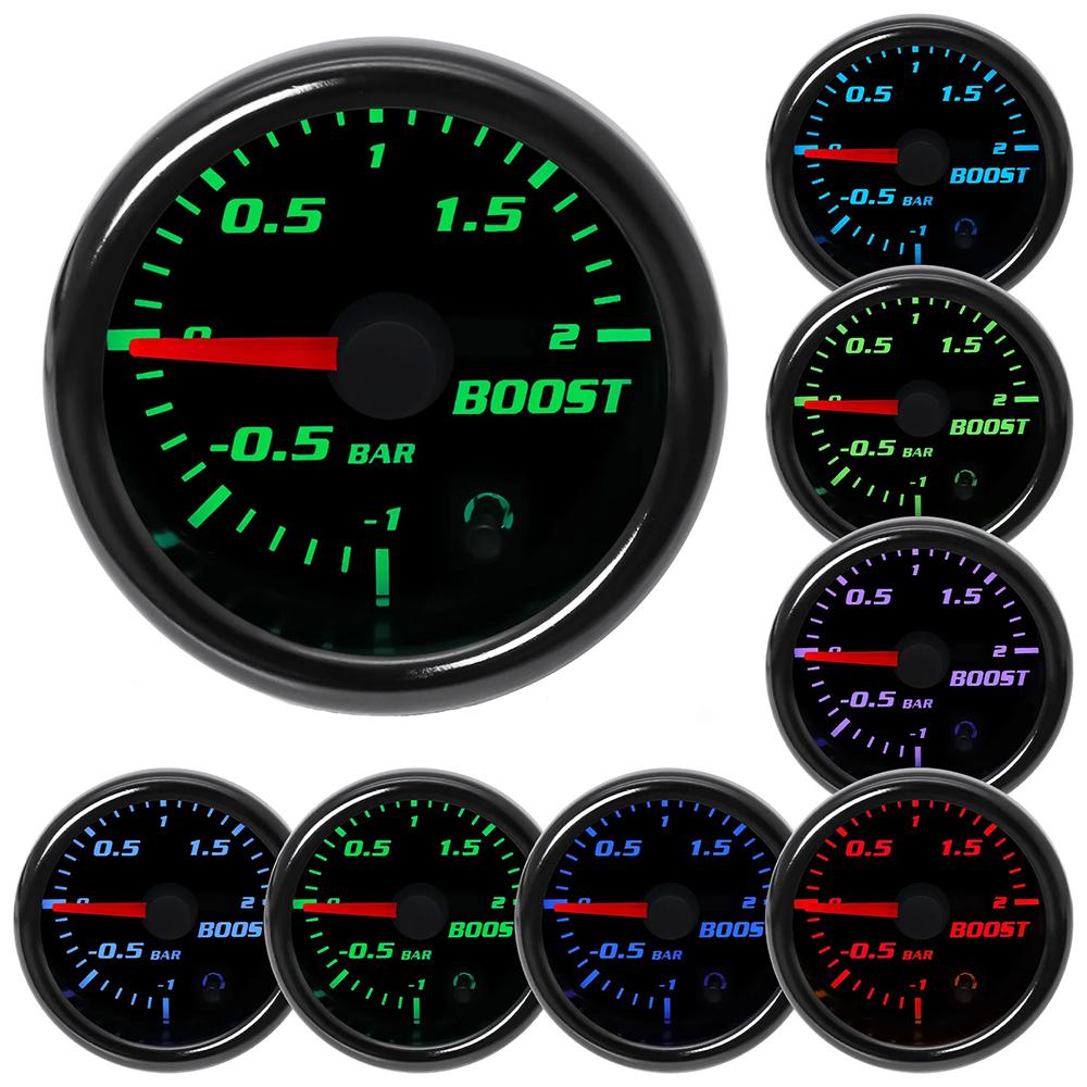 Car Accessories Auto Gauge Universal 52mm 7 Colors Turbo Boost Auto Meter 12V -30-33 PSI -1-2 BAR Turbo Pressure Manometer