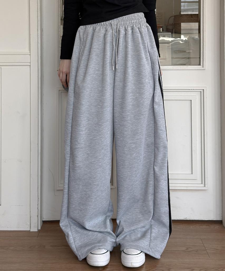 ROCKED GARAGE Unisex Line All-Season Training Pintuck Balloon Two-Way Wide Pants_Gray
