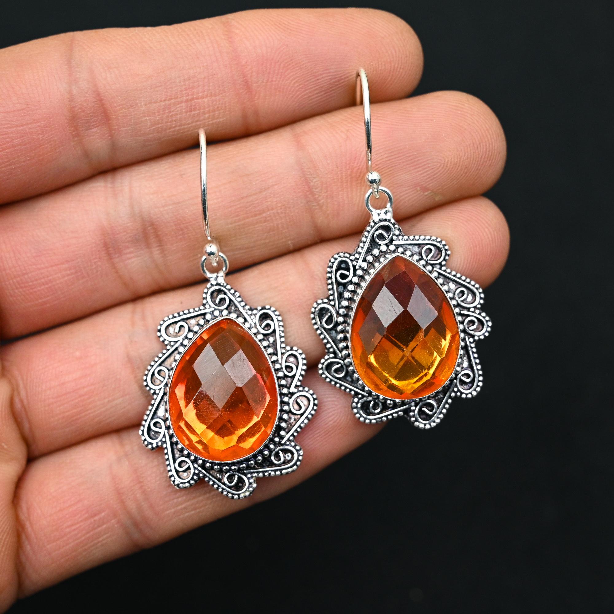 

Подарочные ювелирные серьги из стерлингового серебра 925 пробы с цитрином и топазом 2,18 дюйма