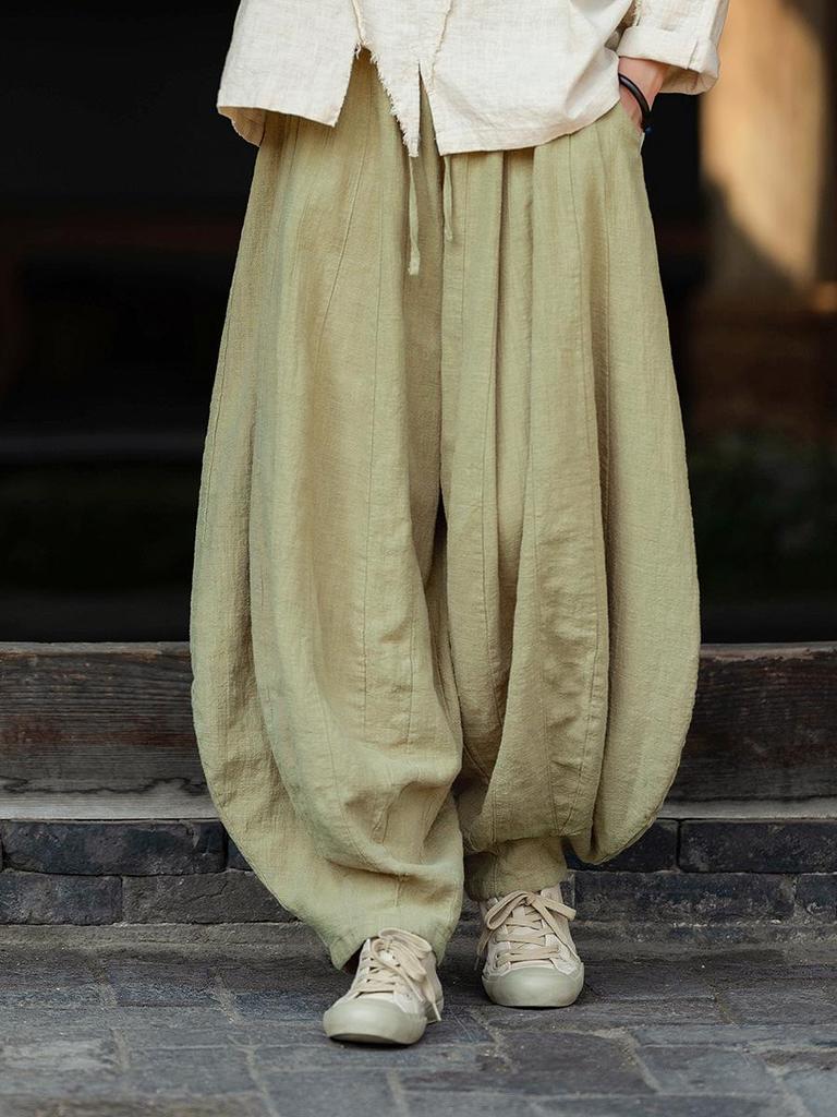Women's Artistic Retro Loose Cotton Linen Pumpkin Patchwork Lantern Pants