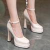 Wind European patent leather annual thick heel single shoes waterproof table versatile high heels super height increase spring celebrity shallow mouth