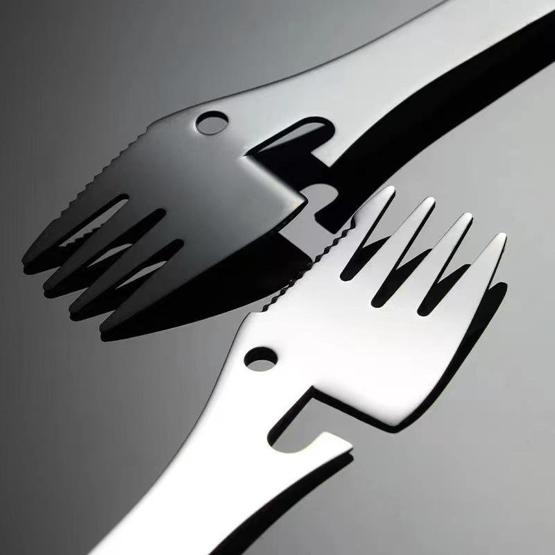 5 In 1 Multitool Stainless Steel Fork Spork Spoon Cutlery Flatware Utensil Portable Camp Multi Tool Bottle Opener Can Opener