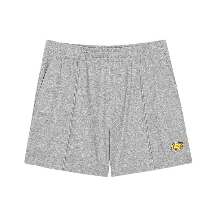 Skechers Solid Color Elastic Waist Mid Rise Straight Casual Shorts Women shorts Gray L223W163-004F S