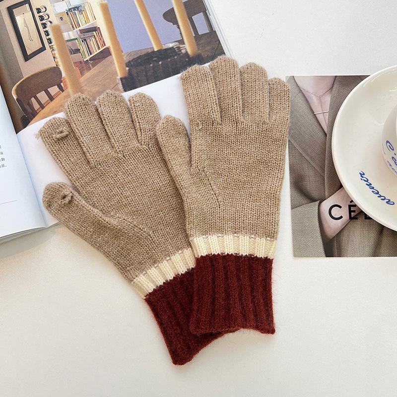 Nowe rękawiczki Dong Dong damskie Korea Południowa kolor dzianiny wełniane ciepłe jesienne i zimowe miłośnicy wskazują ekran dotykowy na zimno