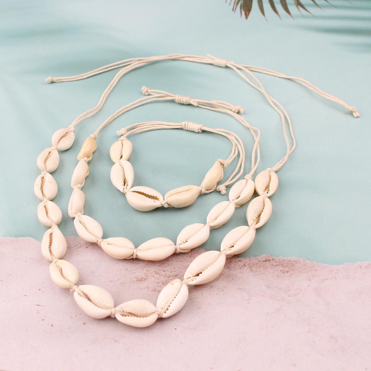 

Ручная работа Европейская и Американская Мода Ракушка Ожерелье, Браслет, Браслет на ногу с Плетеным Чокером из Пресноводной Раковины и Цепочкой для Ключицы