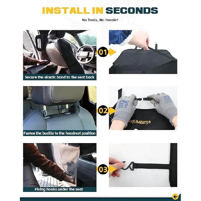 

Seat Back Protector with Storage Organizer Universal Fit Waterproof Stain-Resist PU чёрный