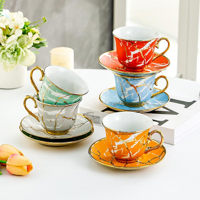 Phnom Penh crack coffee cup ceramic cup high-end exquisite cup and saucer set coffee latte cup retro water cup household