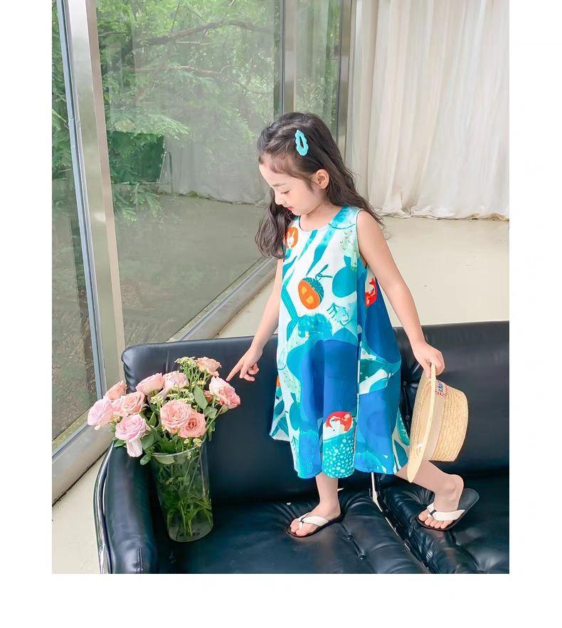 Girls Summer Sleeveless Tie Dye French Sweet Princess Dress