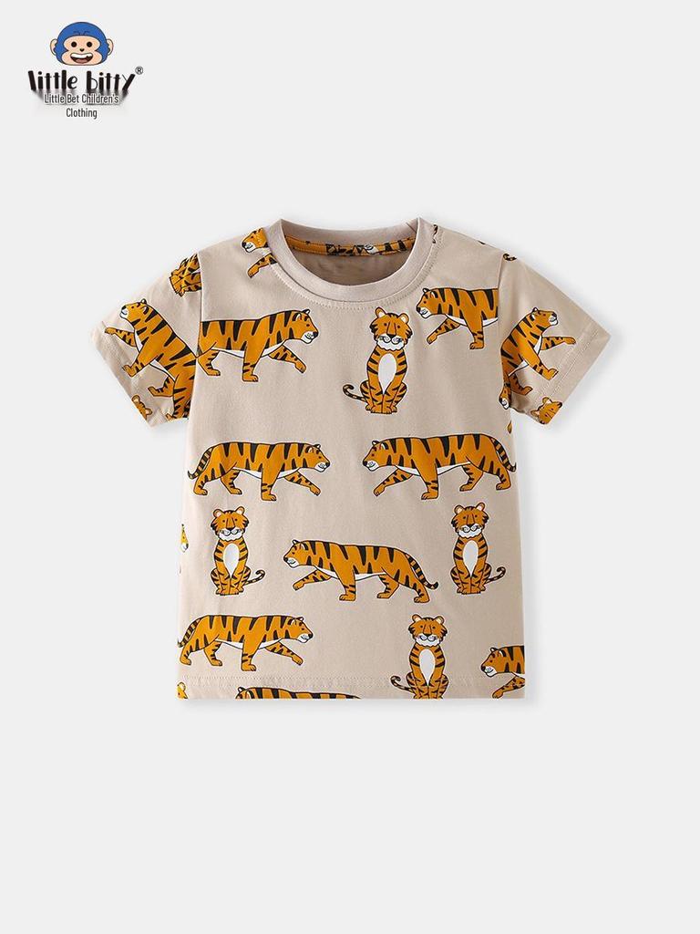 2026 Spring/Summer Kids' Tiger Print Short-Sleeve T-Shirt – Casual Fashion Round Neck Top