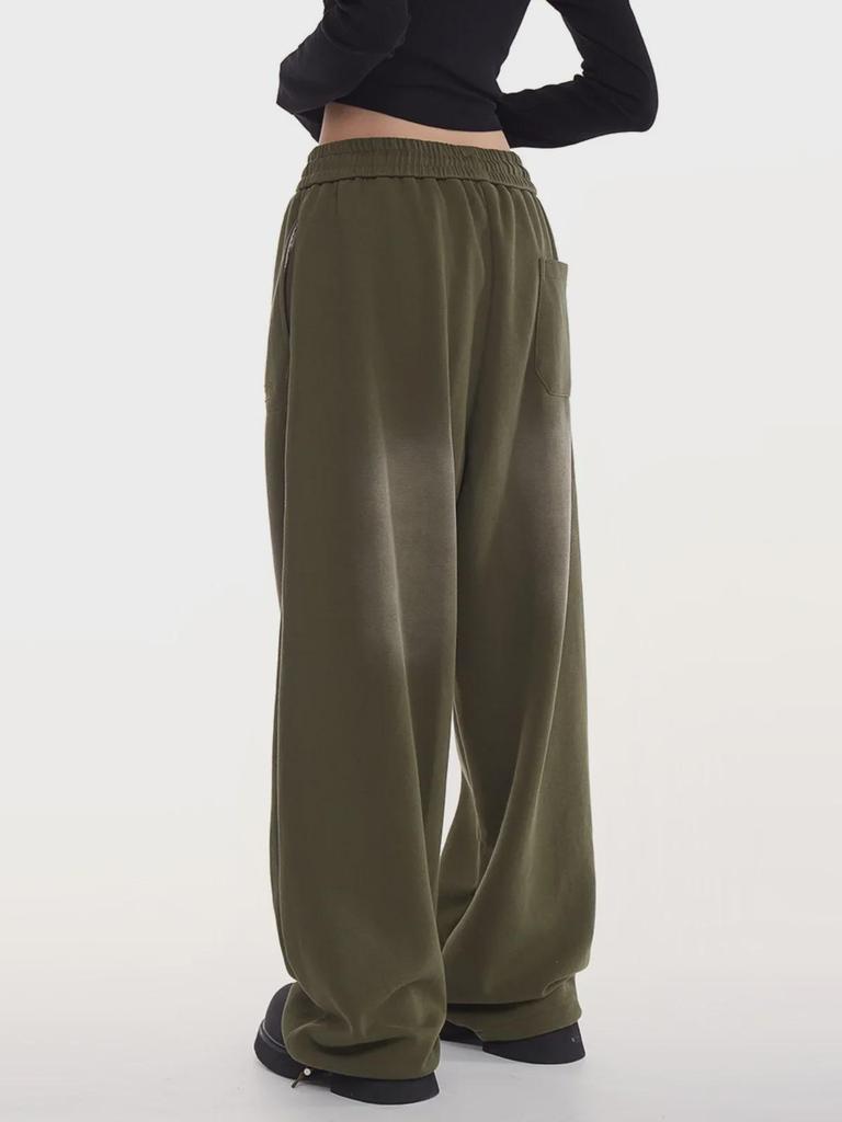 New Women's Green Sweatpants - Thick, Retro Hip-Hop Style, High-Street, Straight-Leg, for Autumn/Winter Casual Wear