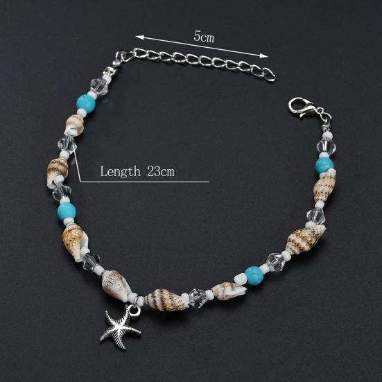 Conch Shell Faux Turquoise Beaded Starfish Charm Lady Anklet Ankle Bracelet