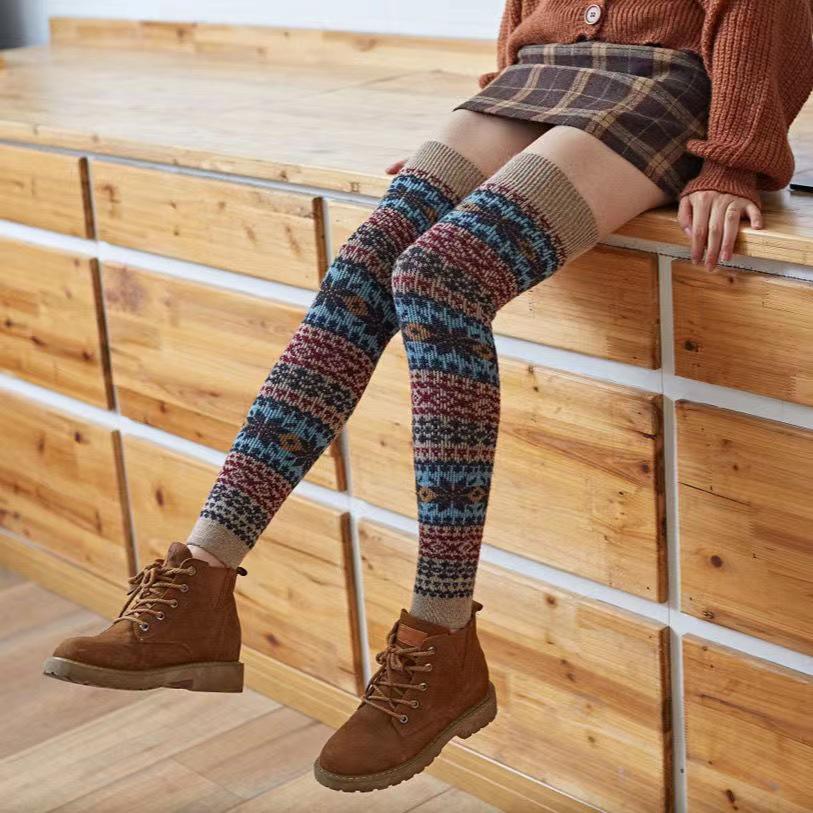Șosete înalte până la genunchi din lână de iepure pentru femei, pentru toamnă/iarnă - Colanți japonezi pentru dans pătrat și ținute în aer liber