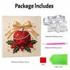 DIY 5D Pearl Painting Kit Framed with Festive Christmas Apple and Holly Bow Design Sparkling Bead Canvas Art Creative Gift for Nursery Room Decor
