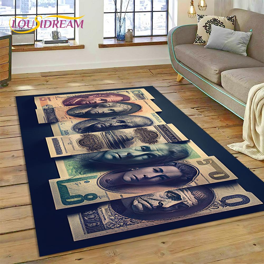 3D Rich Dollar Euro Pound Money Cartoon Carpet Rug for Bedroom Living Room Home Sofa Decoration,Children Large Decor Floor Mat