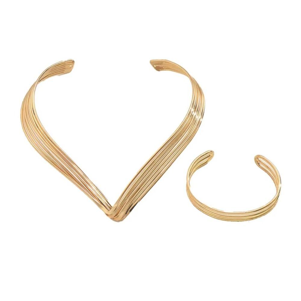 Multi-layer Hollowed-out Jewelry Set Geometric Women Jewelry Set Necklace Bracelet Set  Wedding