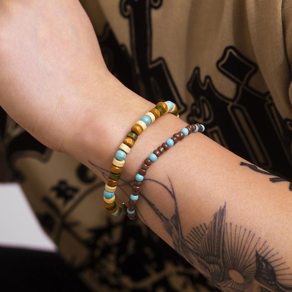Simple Turquoise Wooden Bead Bracelet for Men Trendy Fashion Versatile High-end Beaded Bracelet for Men