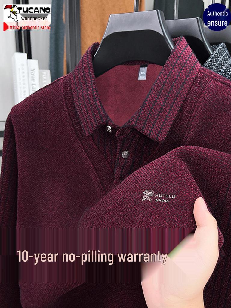 Woodpecker Men's Winter Fleece-Lined Turtleneck Sweater - Thick, Warm Knit for Middle-Aged Dads